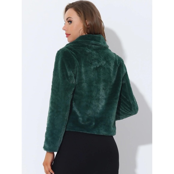 BLANKNYC Soft Girl Mob Wife Green Notch Lapel Faux Fur Fluffy Cropped Jacket  XS - Picture 6 of 12